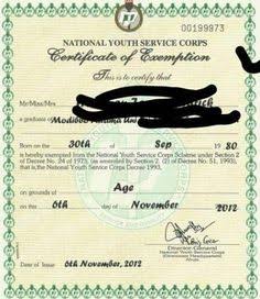 Sample of NYSC Certificate of Exemption 